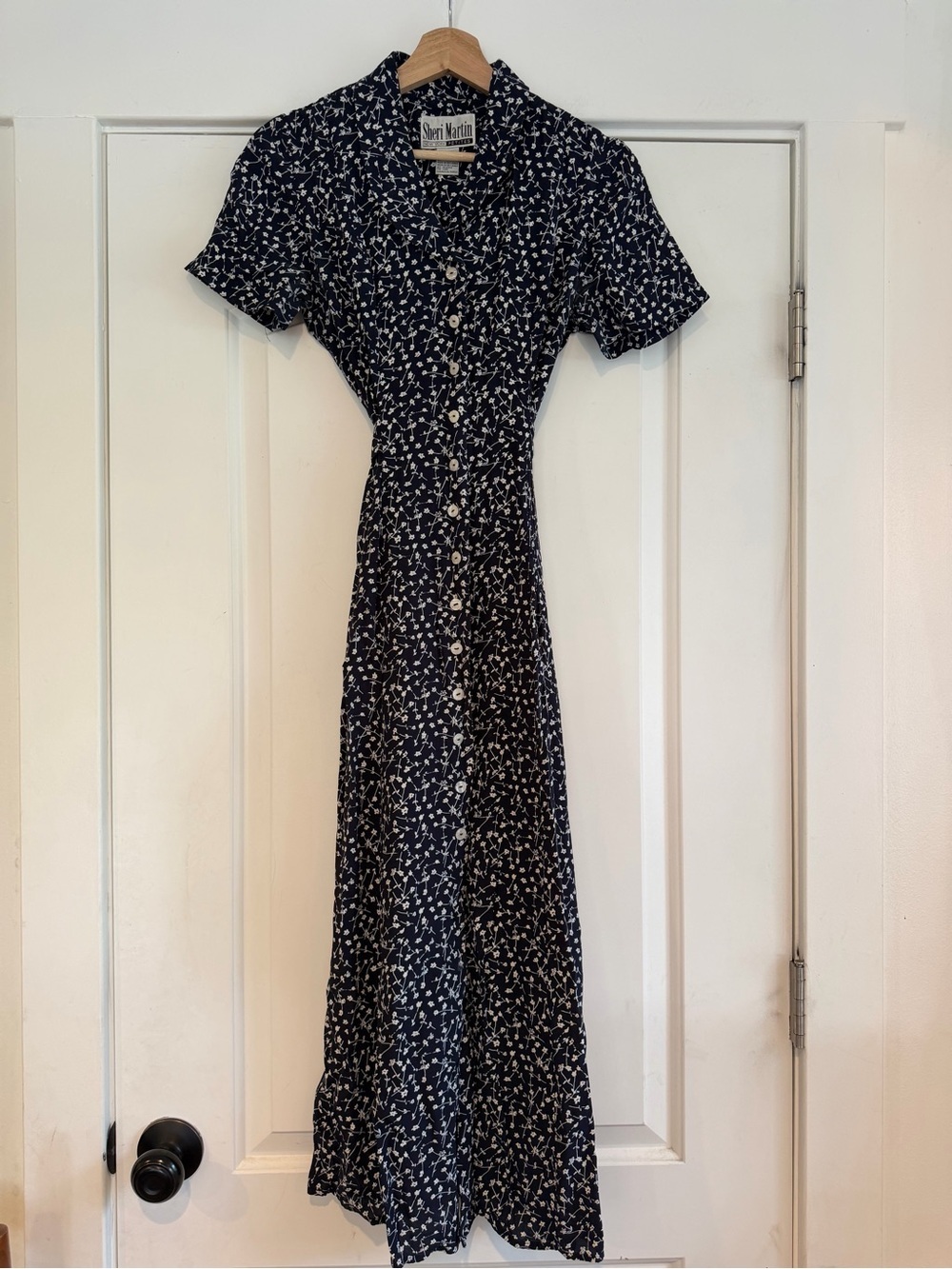 Vintage Sheri Martin Petities Floral Button Front Dress Navy - 6P